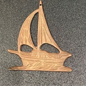Vintage Brass Sailboat Nautical/Beach Decorative Hanging Ornament, 2.5” X 3”
